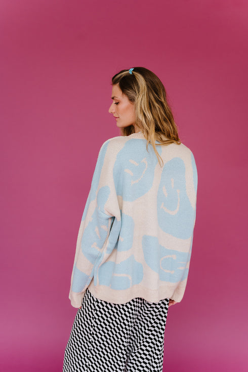 Happy Daze Smiley Sweater // Blue